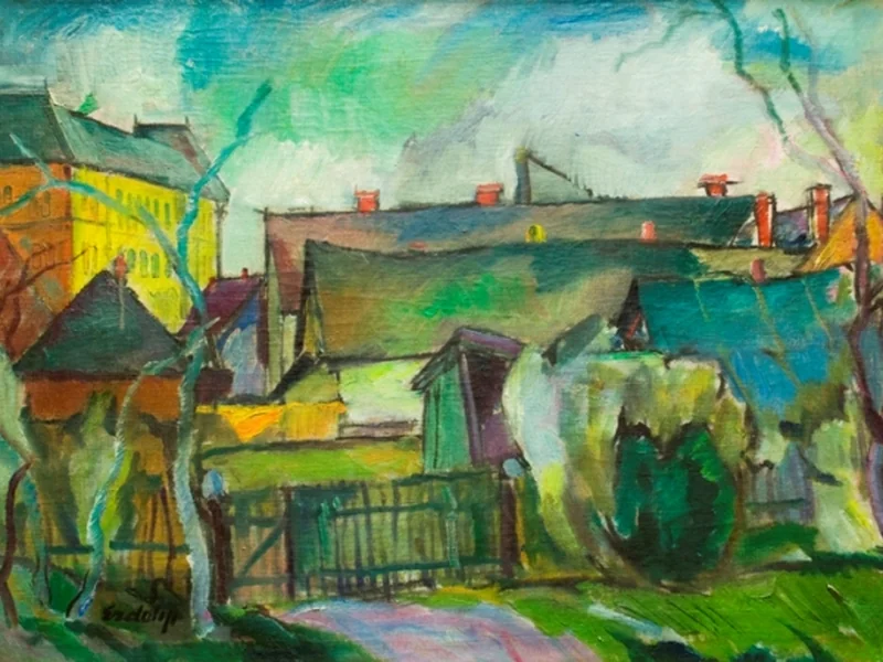 1891-Adalbert Erdeli - Paesaggio con case, 1930